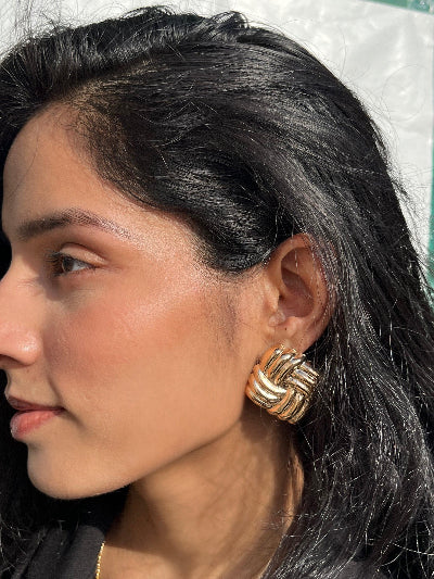 Vintage Chunky Gold Earrings- Statement - SubhagAlankar