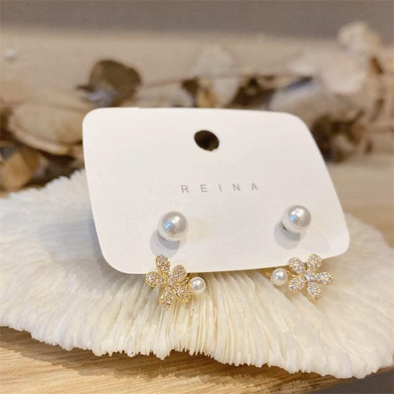 Minimalist Floral Pearl Stud - SubhagAlankar