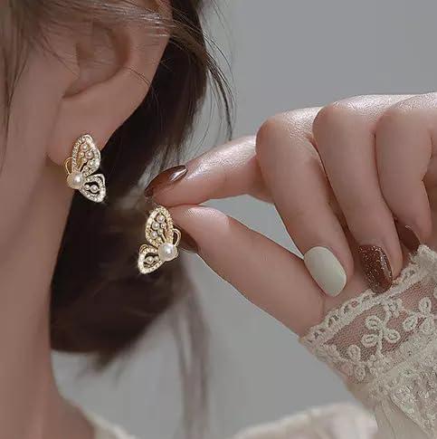 Elegant Butterfly Pearl Stone Stud - SubhagAlankar