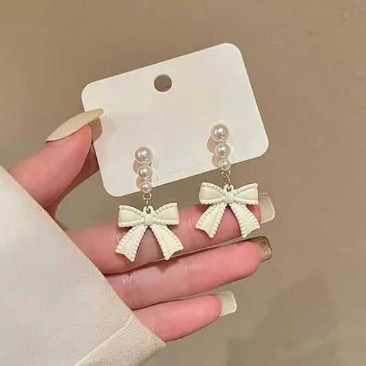 Vintage Pearl Bow Dangle Earrings - SubhagAlankar
