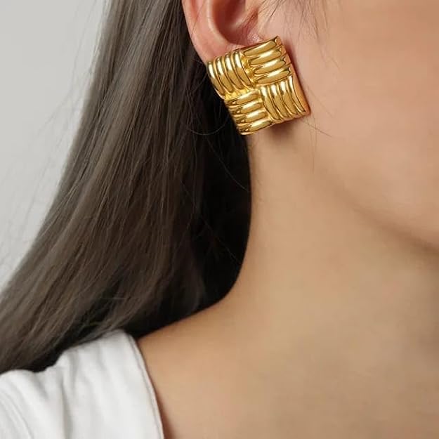 Golden Statement Matrix Studs - SubhagAlankar