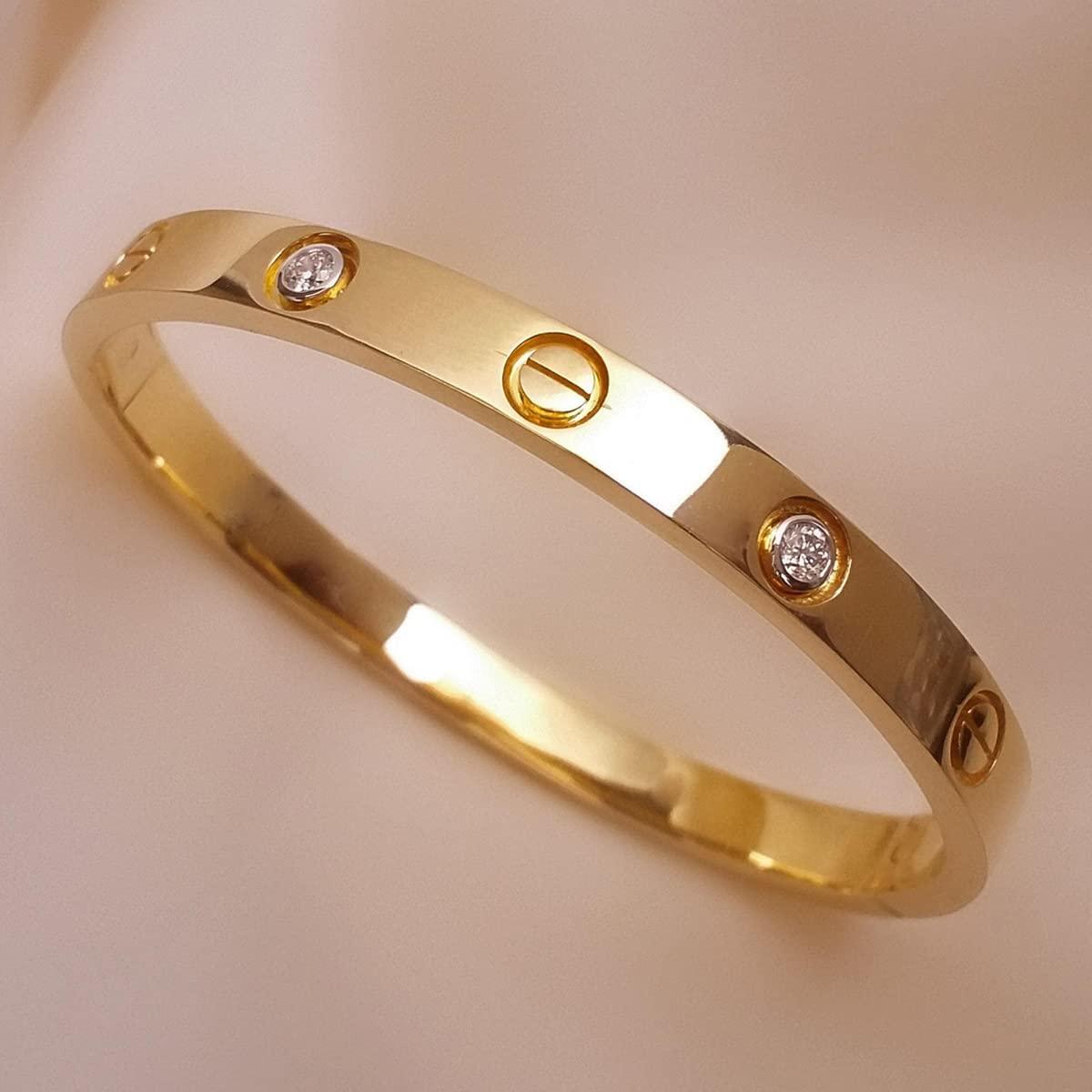 Stainless Steel Gold Toned Love Band Bangle Bracelet - SubhagAlankar