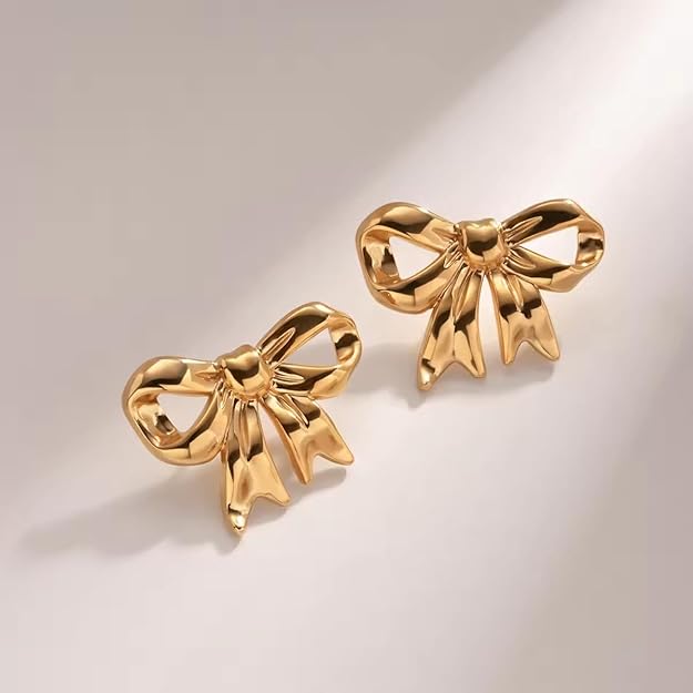 Gold Bow Knot Stud Earrings - SubhagAlankar