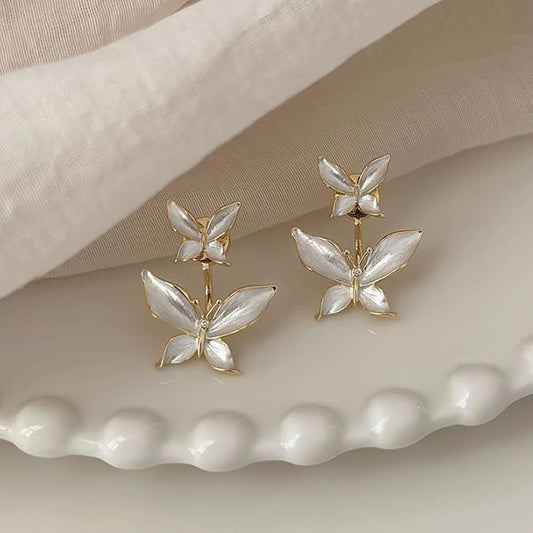 White Enamel Duo Butterfly Earrings - SubhagAlankar