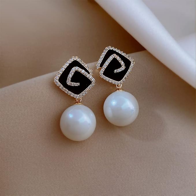 Elegant Black Square Pearl Stone Drops - SubhagAlankar