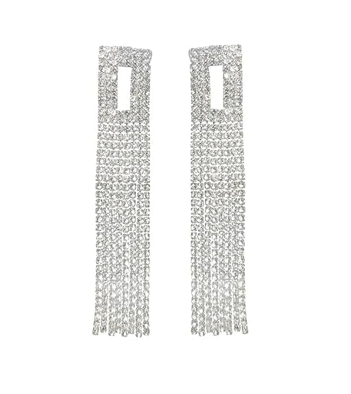 Elegant Rhinestone Long Tassel Earrings - SubhagAlankar