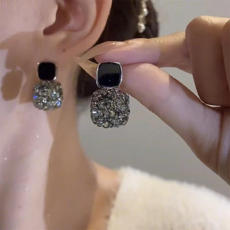 Elegant Black Stone Drop Earring - SubhagAlankar