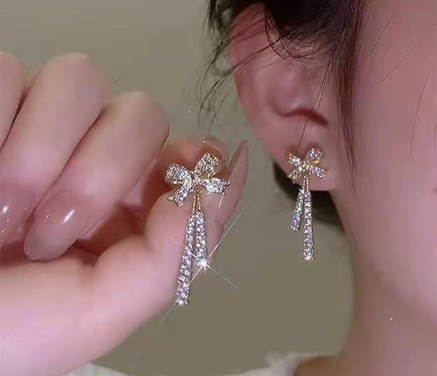 Elegant BowKnot Rhinestone Drop Earrings - SubhagAlankar