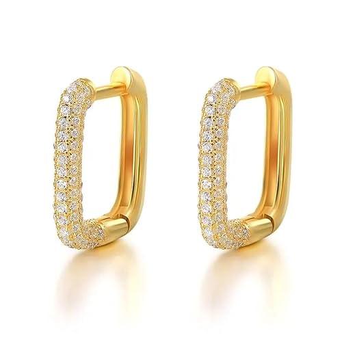 Gold Pave Rectangular Hoop Earrings - SubhagAlankar