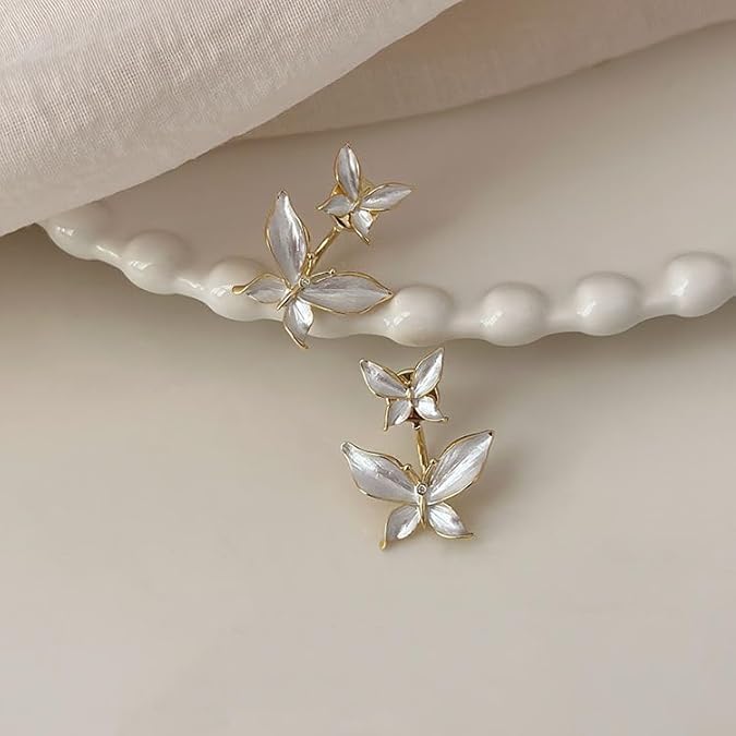 White Enamel Duo Butterfly Earrings - SubhagAlankar