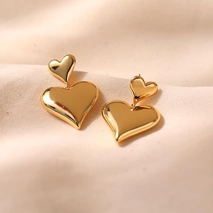 Golden Double Heart Dangler Earring