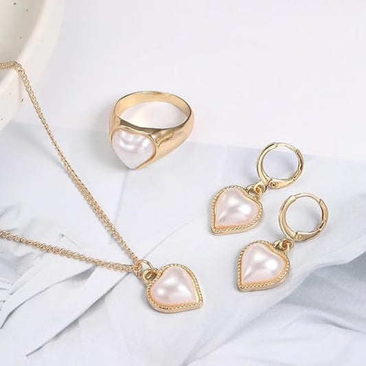 Gold Heart Pearl Jewelry Set - SubhagAlankar