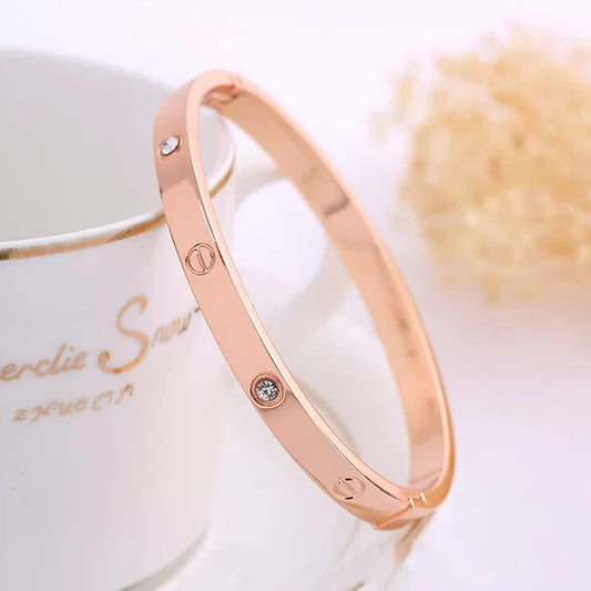Stainless Steel Rose Gold Toned Love Band Bangle Bracelet - SubhagAlankar
