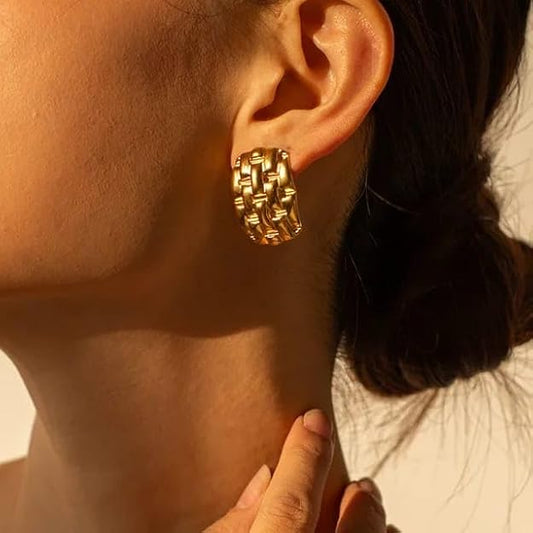 Woven Gold Statement Earrings - SubhagAlankar