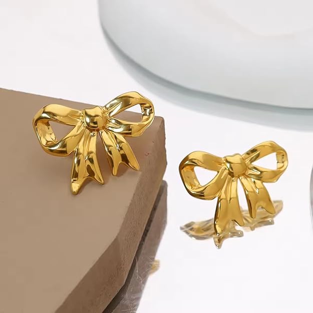 Gold Bow Knot Stud Earrings - SubhagAlankar