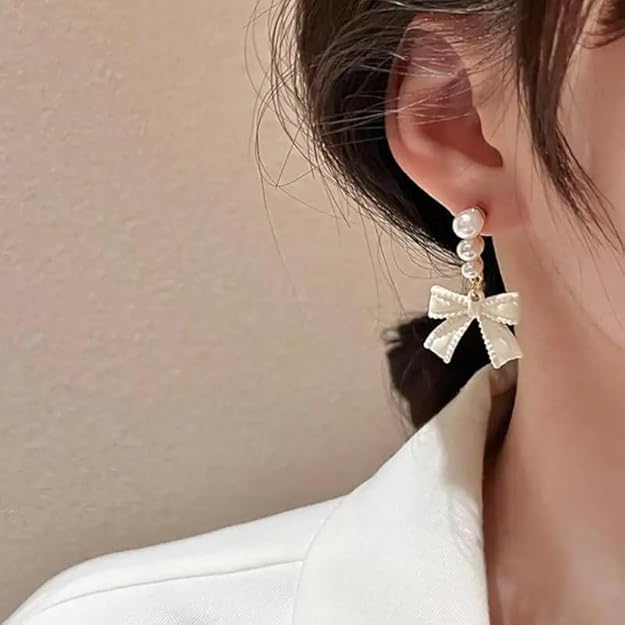 Vintage Pearl Bow Dangle Earrings - SubhagAlankar
