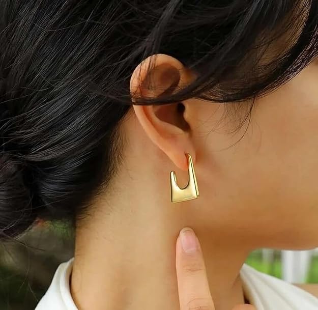 Golden Statement Square Hoops - SubhagAlankar