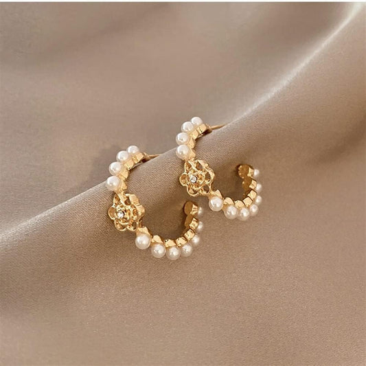 Gold Plated Rose Pearl Hoop - SubhagAlankar