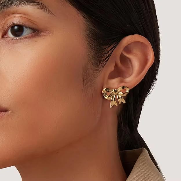 Gold Bow Knot Stud Earrings - SubhagAlankar