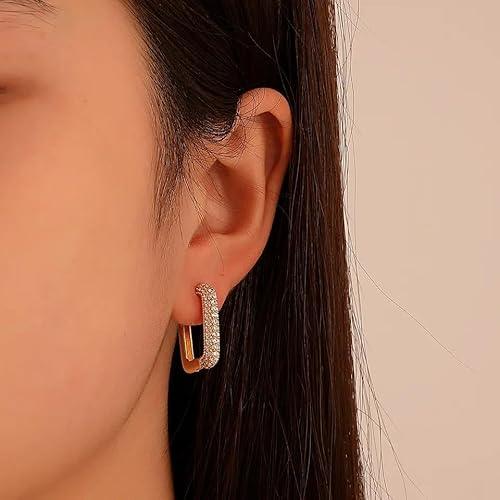 Gold Pave Rectangular Hoop Earrings - SubhagAlankar
