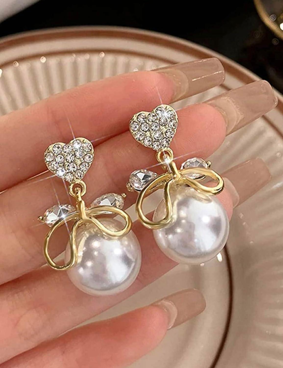 Cinderella Bow Heart Pearl Stud - SubhagAlankar