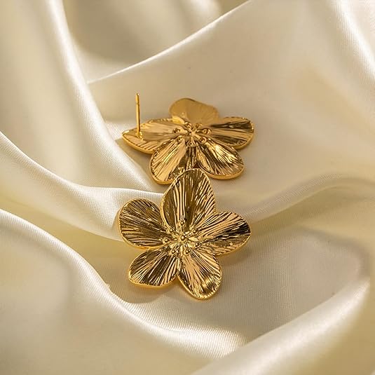 Elegant Golden Flower Statement Earring - SubhagAlankar