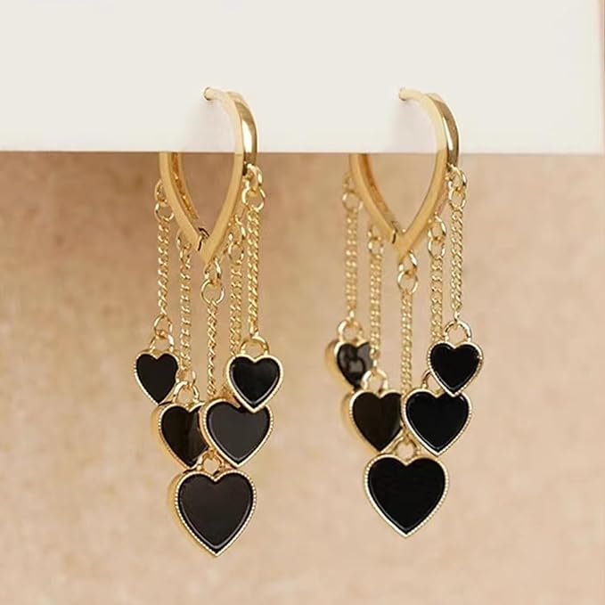 Enamel Black Heart Huggie Earrings - SubhagAlankar