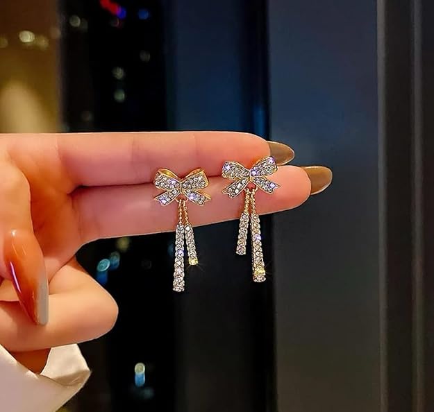 Elegant BowKnot Rhinestone Drop Earrings - SubhagAlankar
