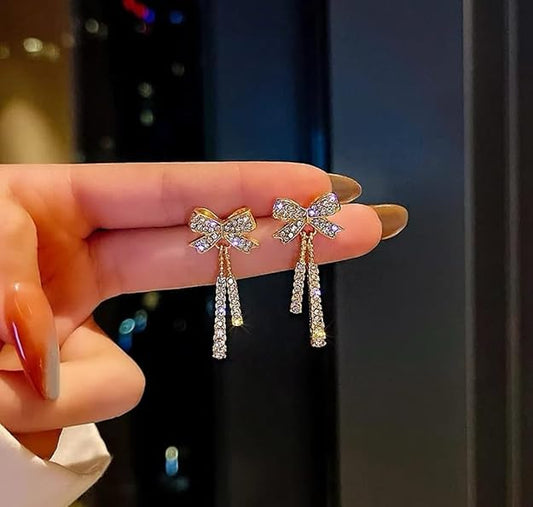 Elegant BowKnot Rhinestone Drop Earrings - SubhagAlankar