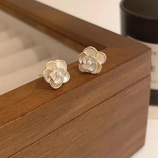 Elegant Rose Pearl Stud Earring - SubhagAlankar