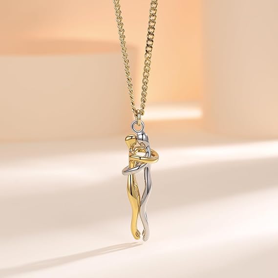 Together Forever Couple Hug Necklace-Gold - SubhagAlankar