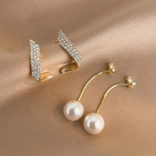 Crystal Wave Pearl Drop Earrings - SubhagAlankar