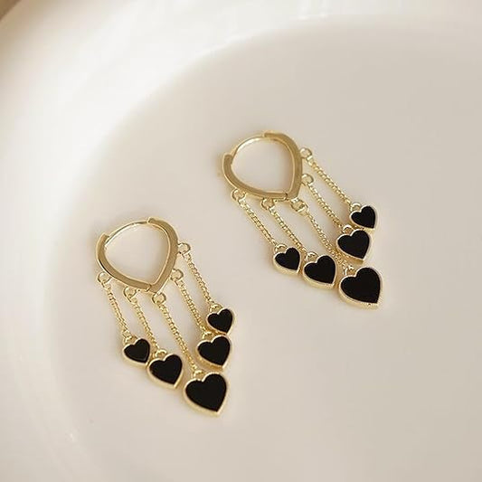 Enamel Black Heart Huggie Earrings - SubhagAlankar