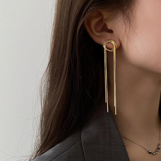 Gold Long Chain Tassel Earrings - SubhagAlankar