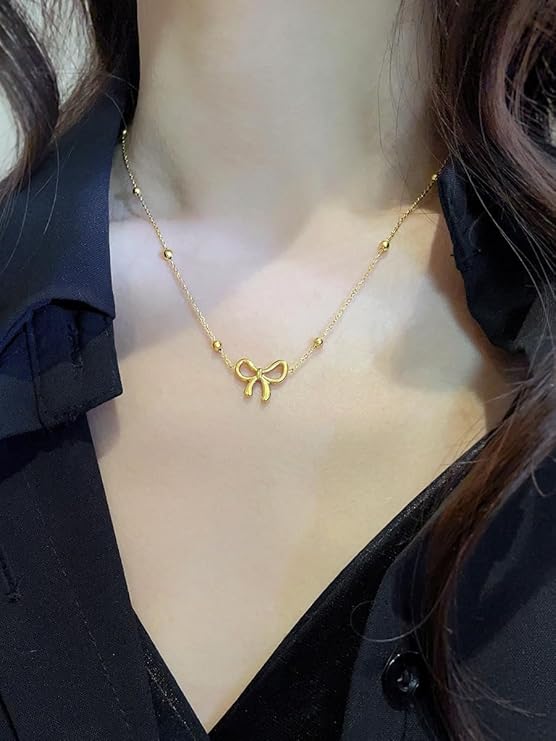 Charming Bow Bead Chain Necklace - SubhagAlankar