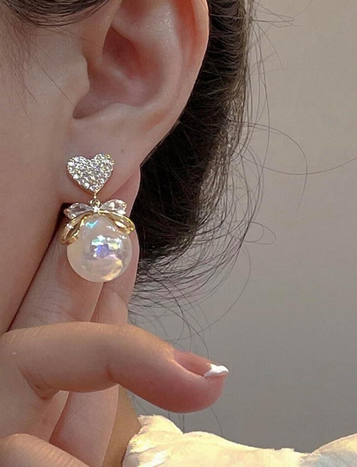 Cinderella Bow Heart Pearl Stud - SubhagAlankar