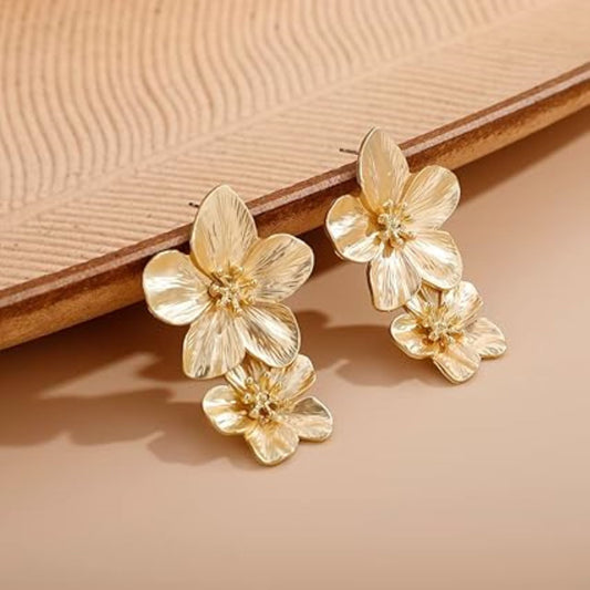 Golden Statement Flower Drop Earring - SubhagAlankar