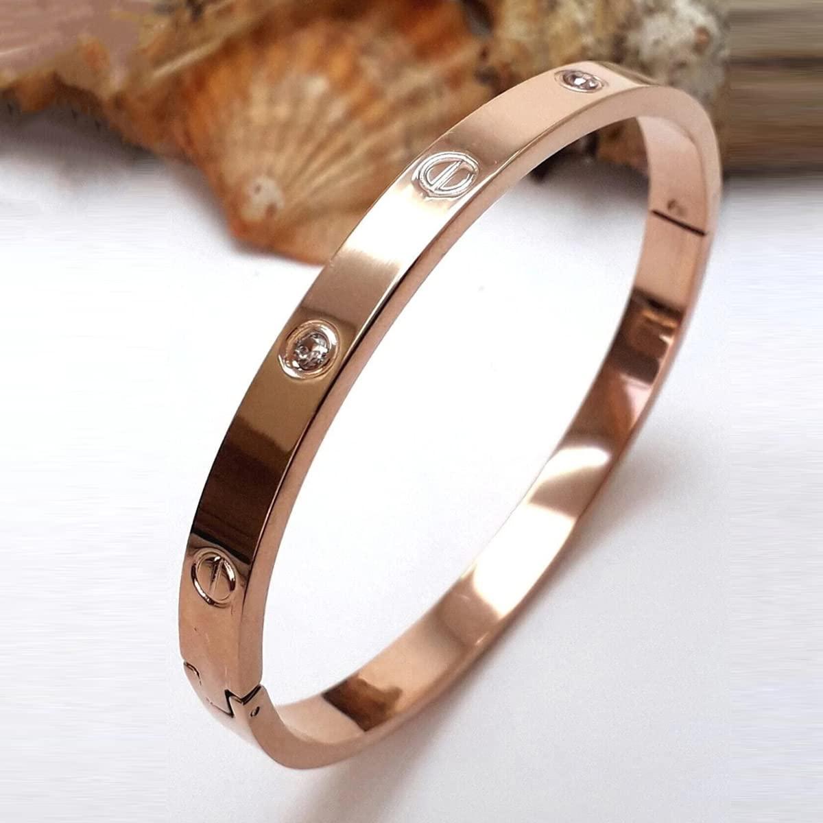 Stainless Steel Rose Gold Toned Love Band Bangle Bracelet - SubhagAlankar