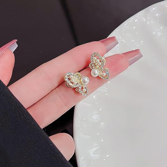 Elegant Butterfly Pearl Stone Stud - SubhagAlankar