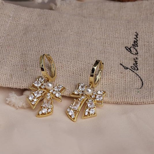 Elegant Bow Stone Huggie Earring - SubhagAlankar