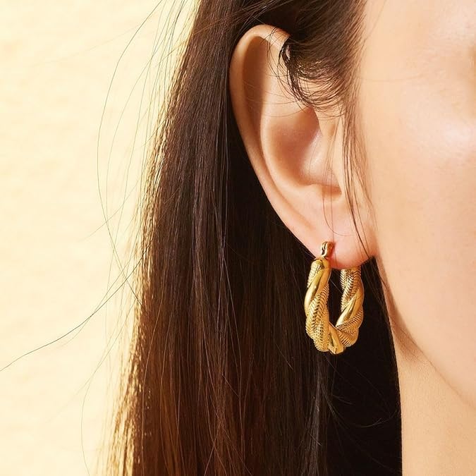 18K Gold Plated Textured Twist Hoop - SubhagAlankar
