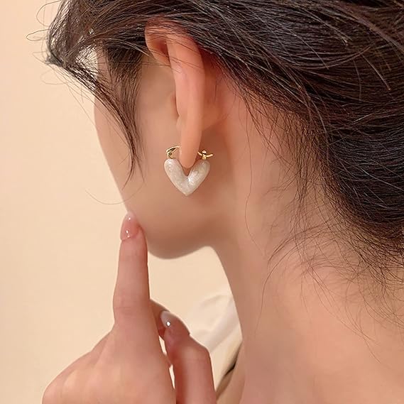 White Enamel Heart Hoop Earring - SubhagAlankar