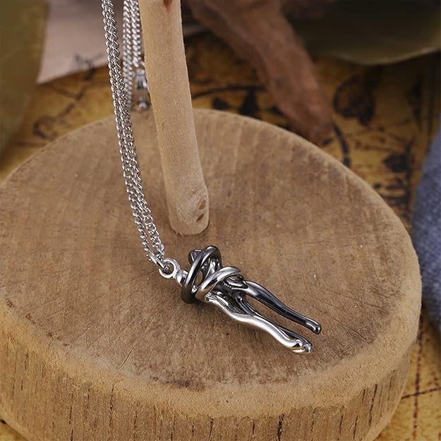 Together Forever Couple Hug Necklace-Silver - SubhagAlankar