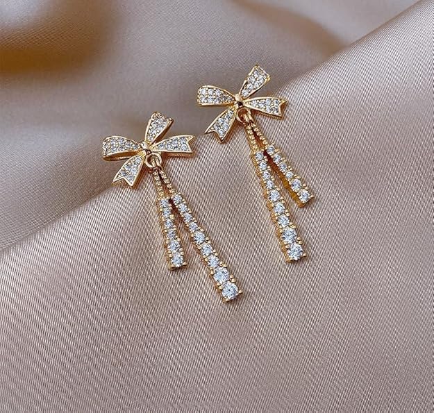 Elegant BowKnot Rhinestone Drop Earrings - SubhagAlankar