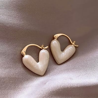 White Enamel Heart Hoop Earring - SubhagAlankar