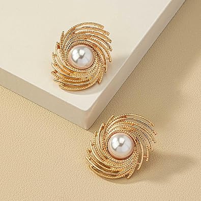 Golden Spiral Pearl Stud Earring - SubhagAlankar