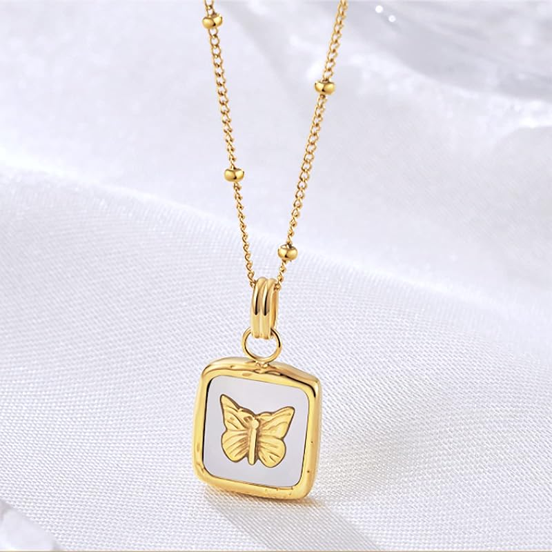 Golden Butterfly Square Pendant Necklace - SubhagAlankar