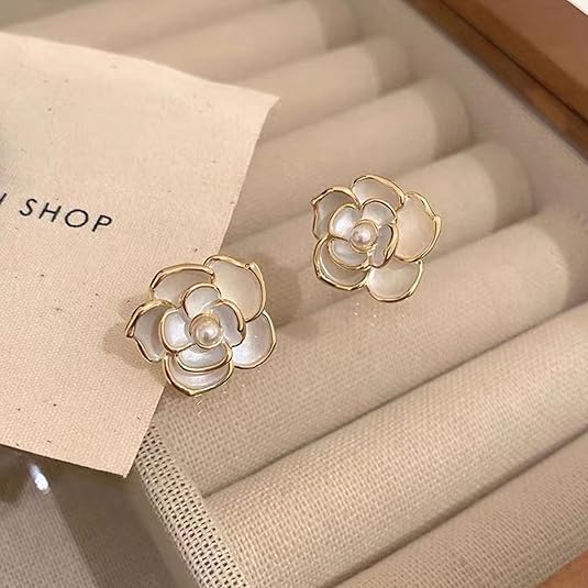Elegant Rose Pearl Stud Earring - SubhagAlankar