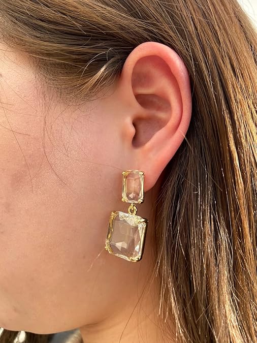 Clear Crystal Square Drop Earrings - SubhagAlankar