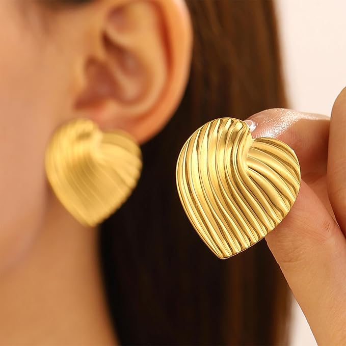 Retro Ribbed Heart Earrings - SubhagAlankar
